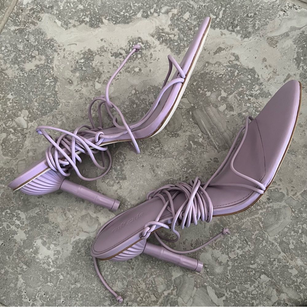 Cult Gaia Soleil Lace Up Strappy Heel Sandals in Lavender, New, Size 42 - Picture 6 of 12
